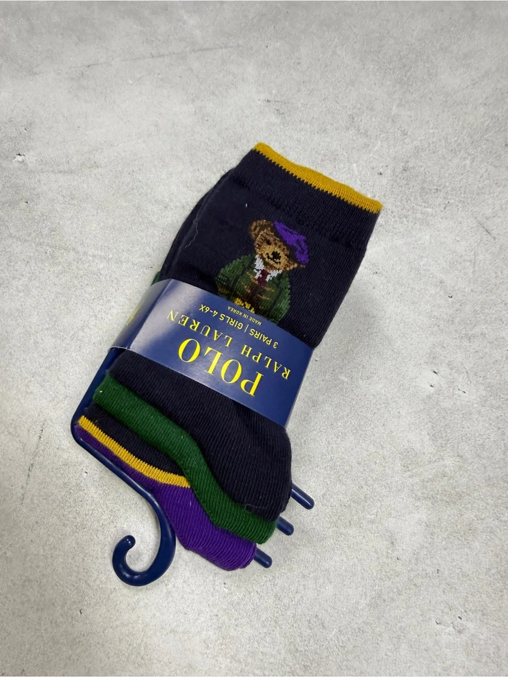 NWT Polo Ralph Lauren Girls 3-Pack Polo Bear Socks Size 4-6X (Sock Size 7-10)